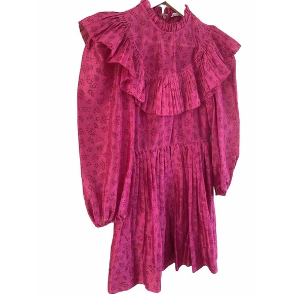 Ulla Johnson Floral Puff Sleeve‎ Mini Dress Pink Magenta Size 0 - Picture 3 of 6
